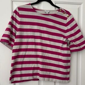 J. Crew Pink and Gray Striped Tee with Button Detail